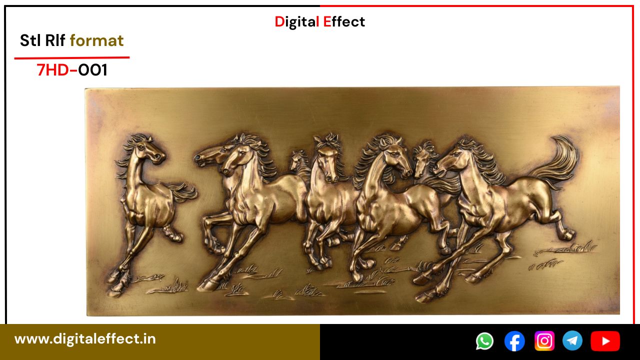 3D seven Horse CNC carving design horse digital effect preview
