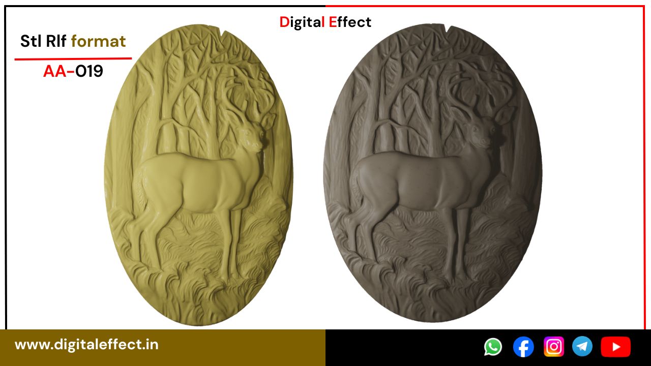 Elegant Deer Relief Design for CNC Wood Carving - Digital Effect