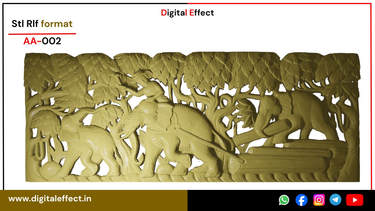 Artistic Elephant Relief CNC Carving Design for Wall – Digital Effect