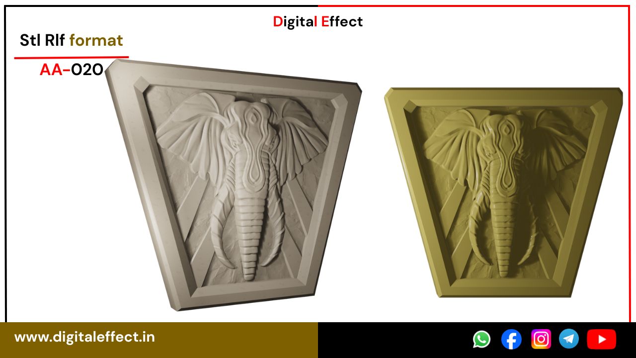Majestic Elephant Relief Design for CNC Wood Carving - Digital Effect