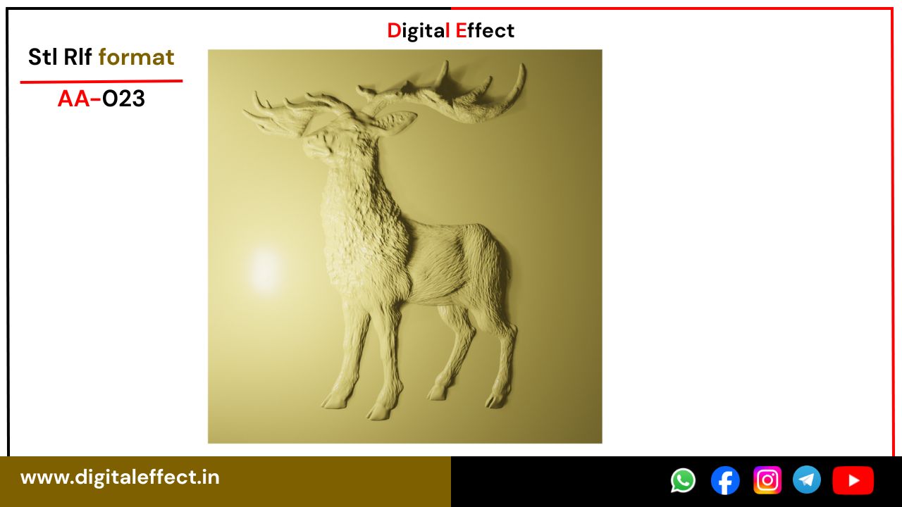 Barasingha Deer Relief Design for CNC Wood Carving - Digital Effect