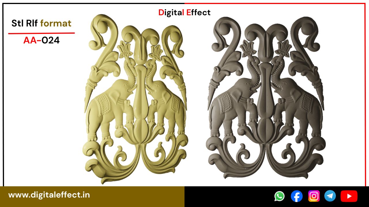 Elephant Relief Design for CNC Wood Carving - Digital Effect