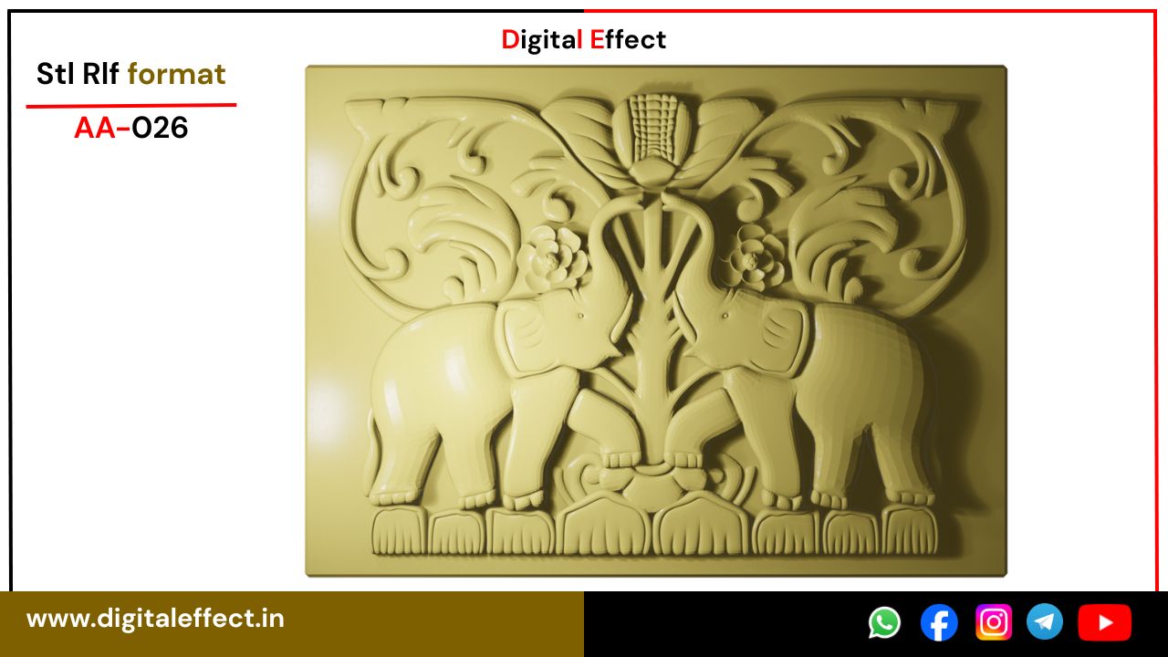 Elephant Relief Design for CNC Wood Carving - Digital Effect