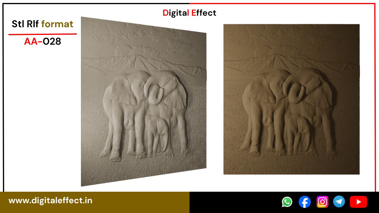 Elephant Relief Design for CNC Wood Carving - Digital Effect
