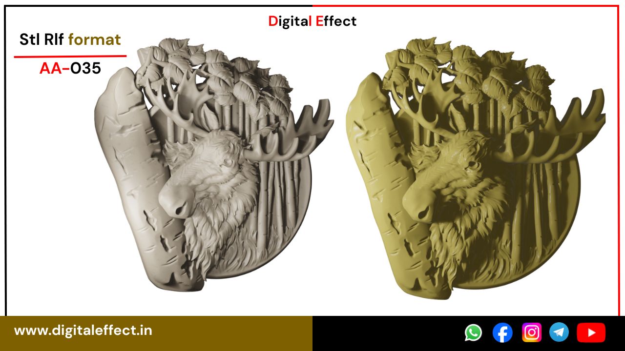 Deer Relief Design for CNC Wood Carving - Digital Effect