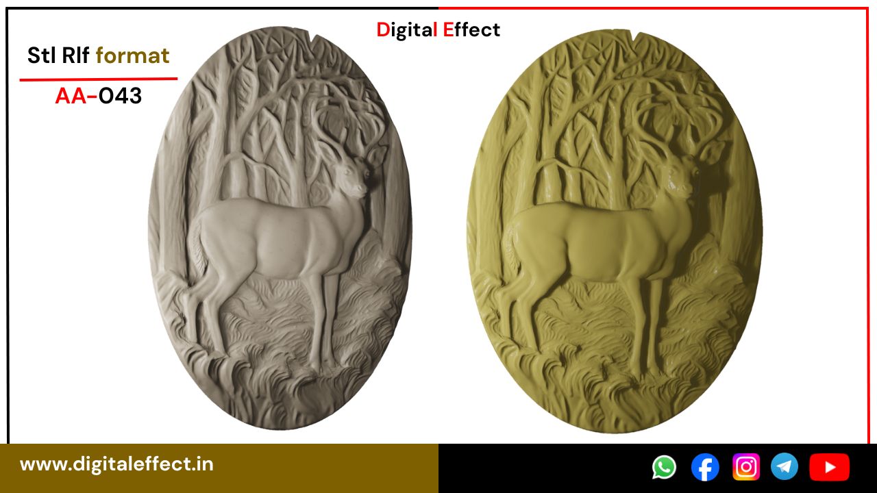 Elegant Deer Relief Carving Design for CNC Woodwork - Digital Effect