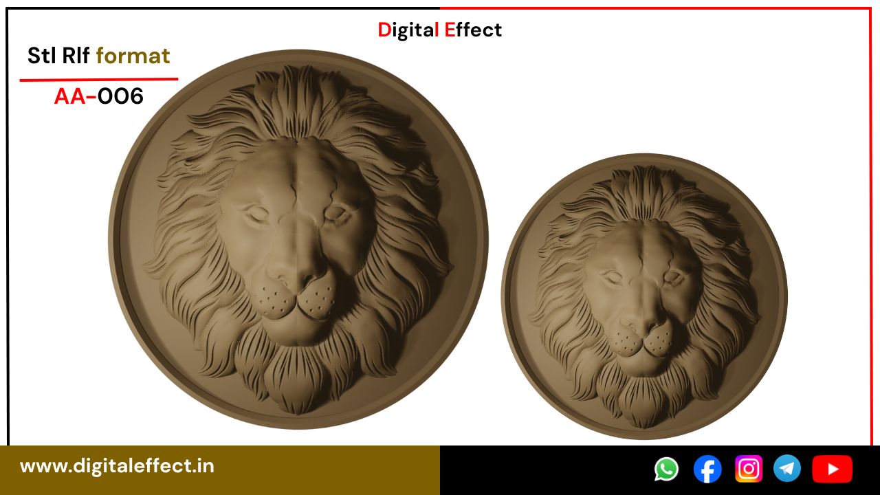 Majestic Lion Head CNC Relief Design – Digital Effect