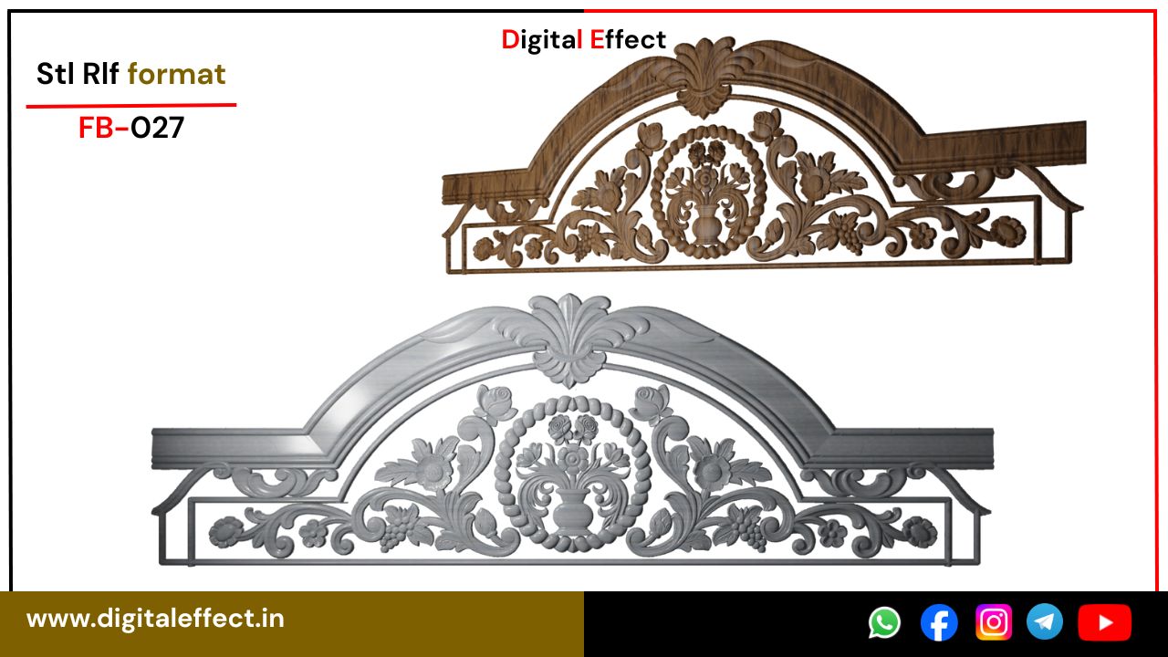 Elegant Floral Relief Wood Bed Panel – Digital Effect