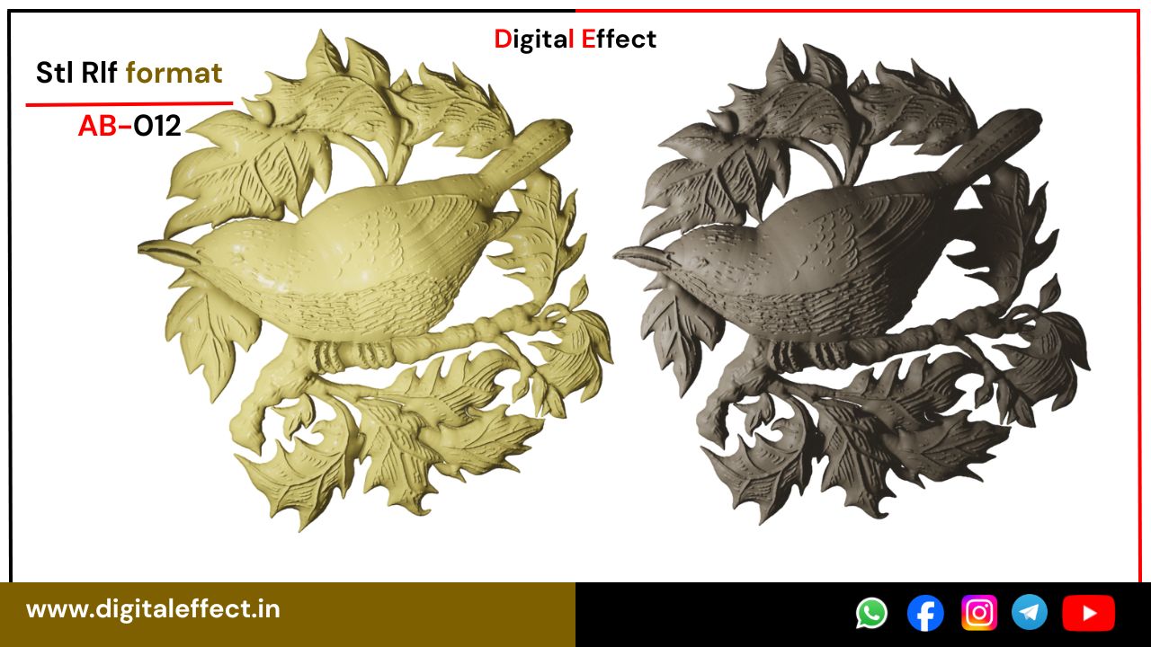 Sparrow Bird 3D Relief Carving Design - Digital Effect