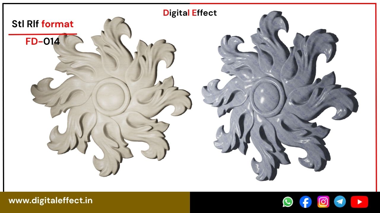 Detailed 3D flower carving for CNC woodwork – Digital Effect