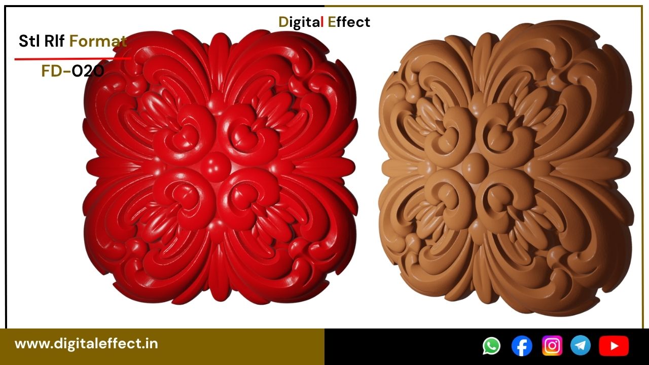 Intricate floral CNC panel relief STL – Digital Effect