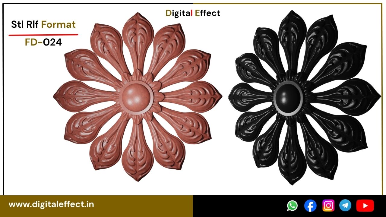 Intricate 3D Flower Relief for CNC Wood Carving – Digital Effect