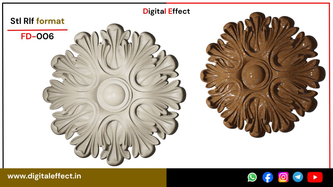 Intricate floral relief model for CNC carving in wood – Digital Effect