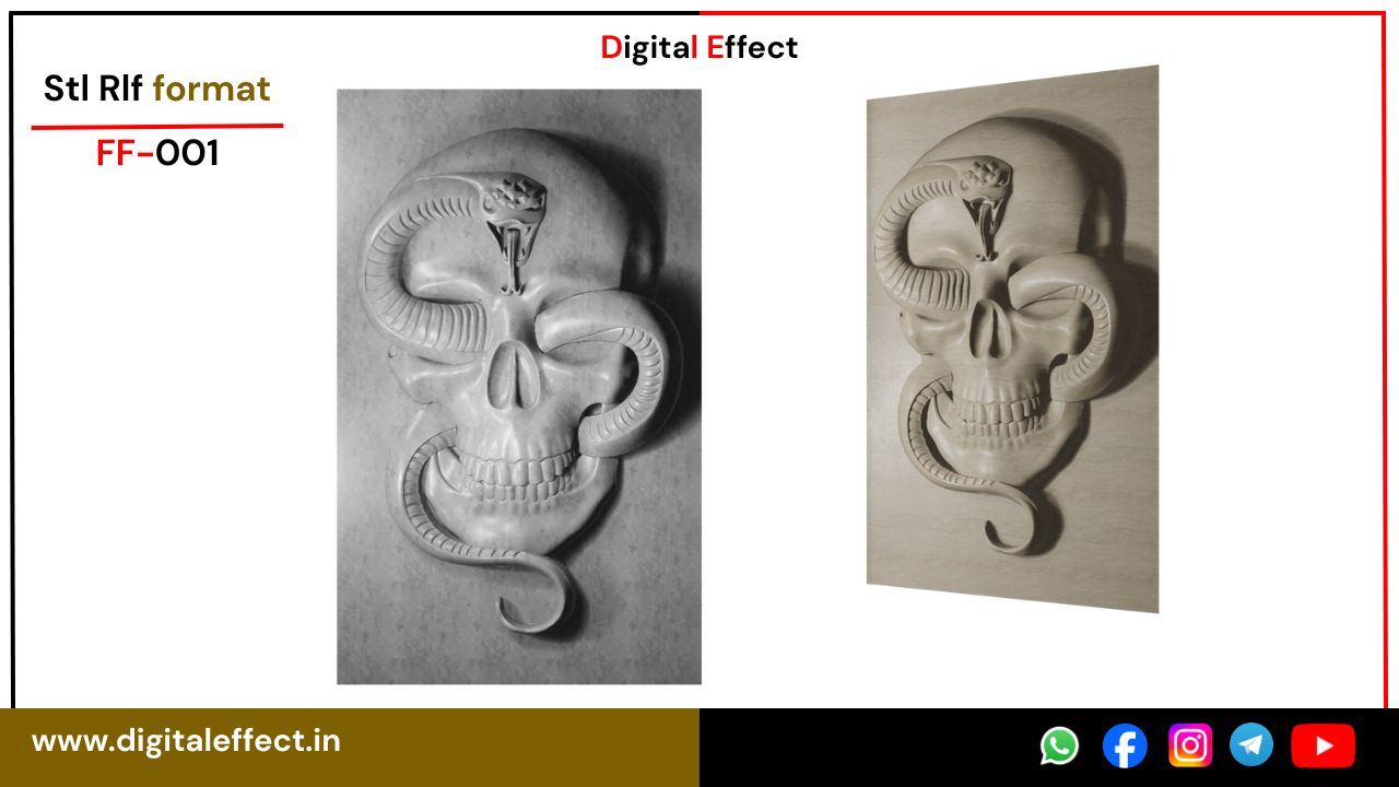 Skull CNC Relief Design for Wood Carving – Digital Effect
