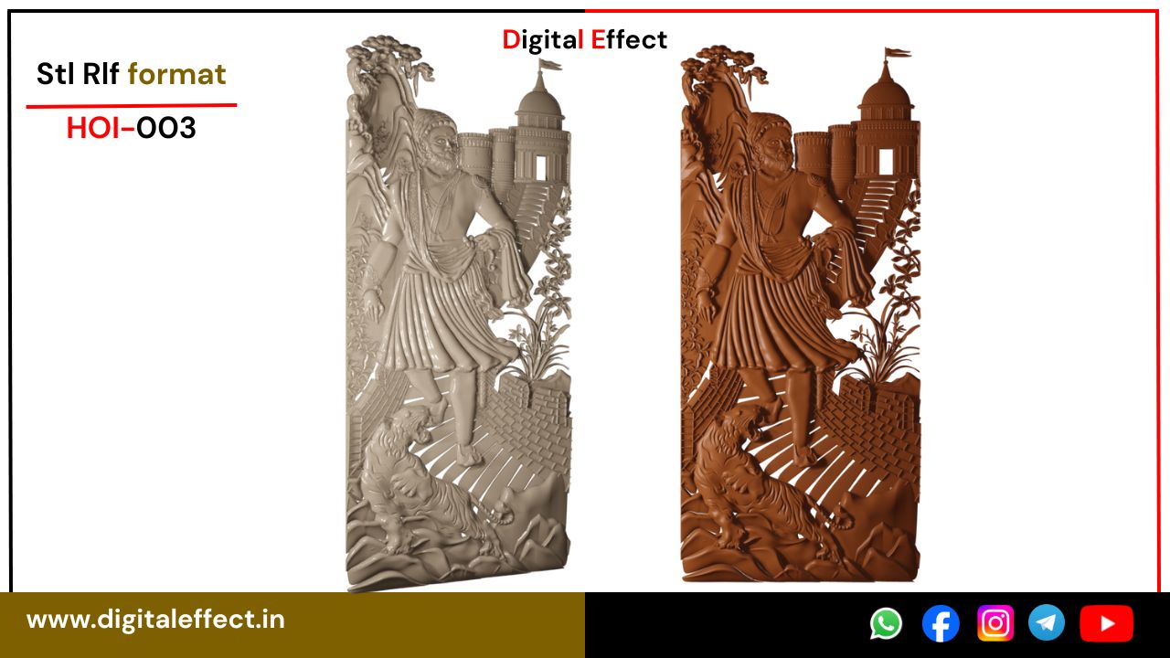 Shivaji Royal Crown Portrait CNC Relief Design for Wood Carving – Digital Effect