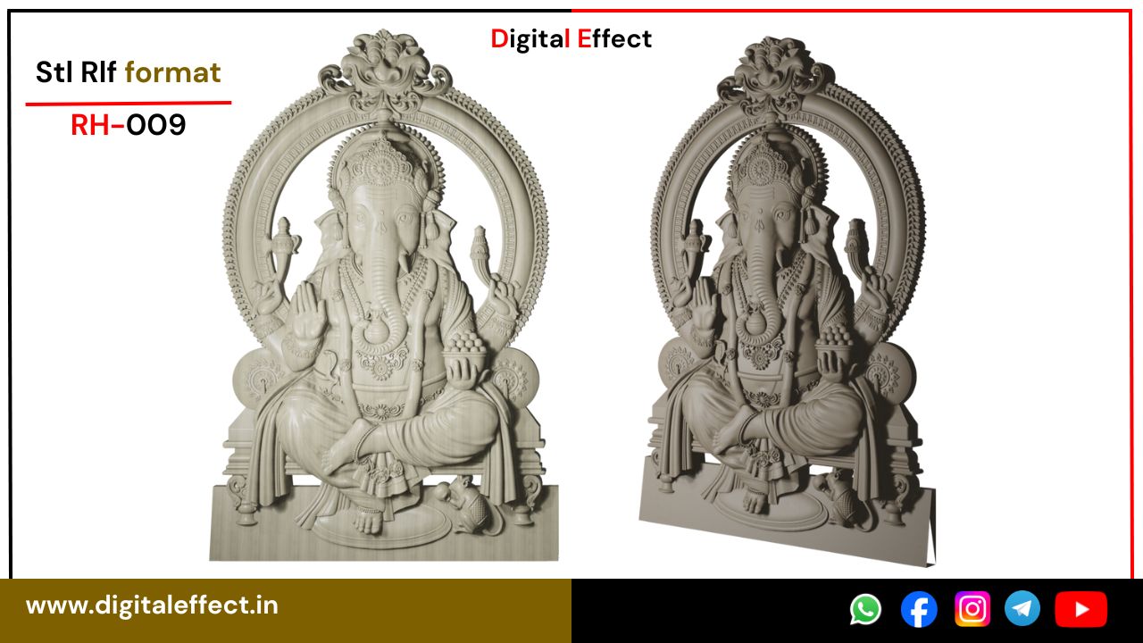 Divine Ganesha CNC Relief Design for Temple Decor – Digital Effect